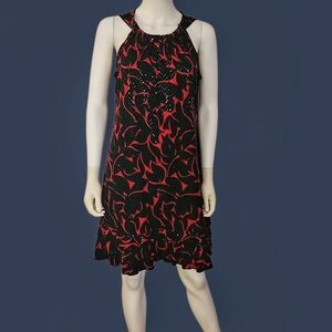 MSK Black and Red Sequin Sleeveless Gathered Halter Style Ruffle Dress